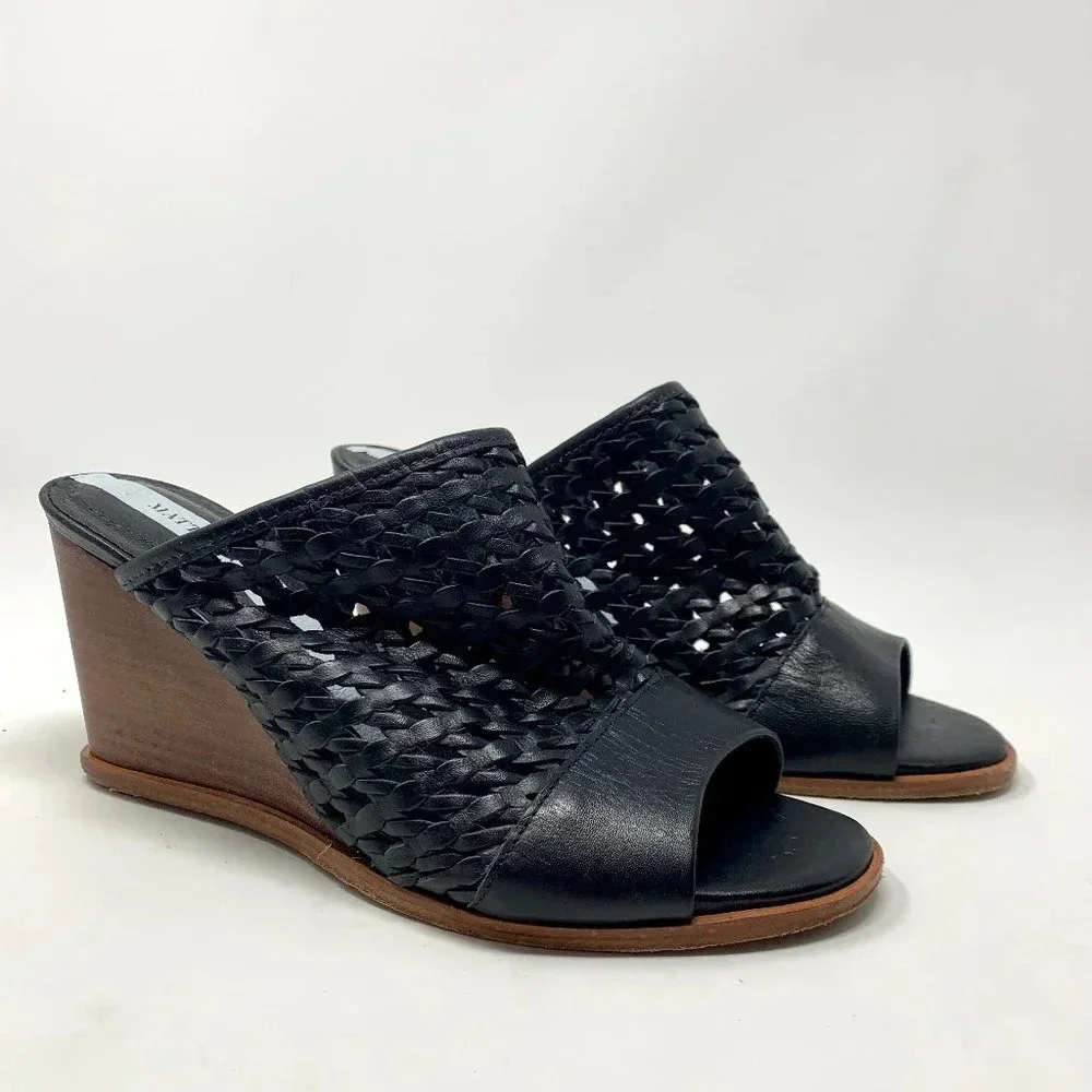 Matt Bernson Pia Woven Leather Wedges in‎ Black